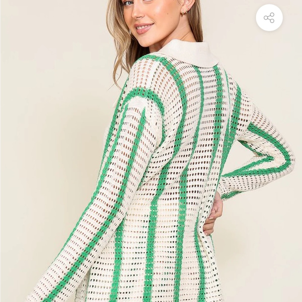 Lumiere Green and Cream Striped Cardigan - Picture 3 of 4